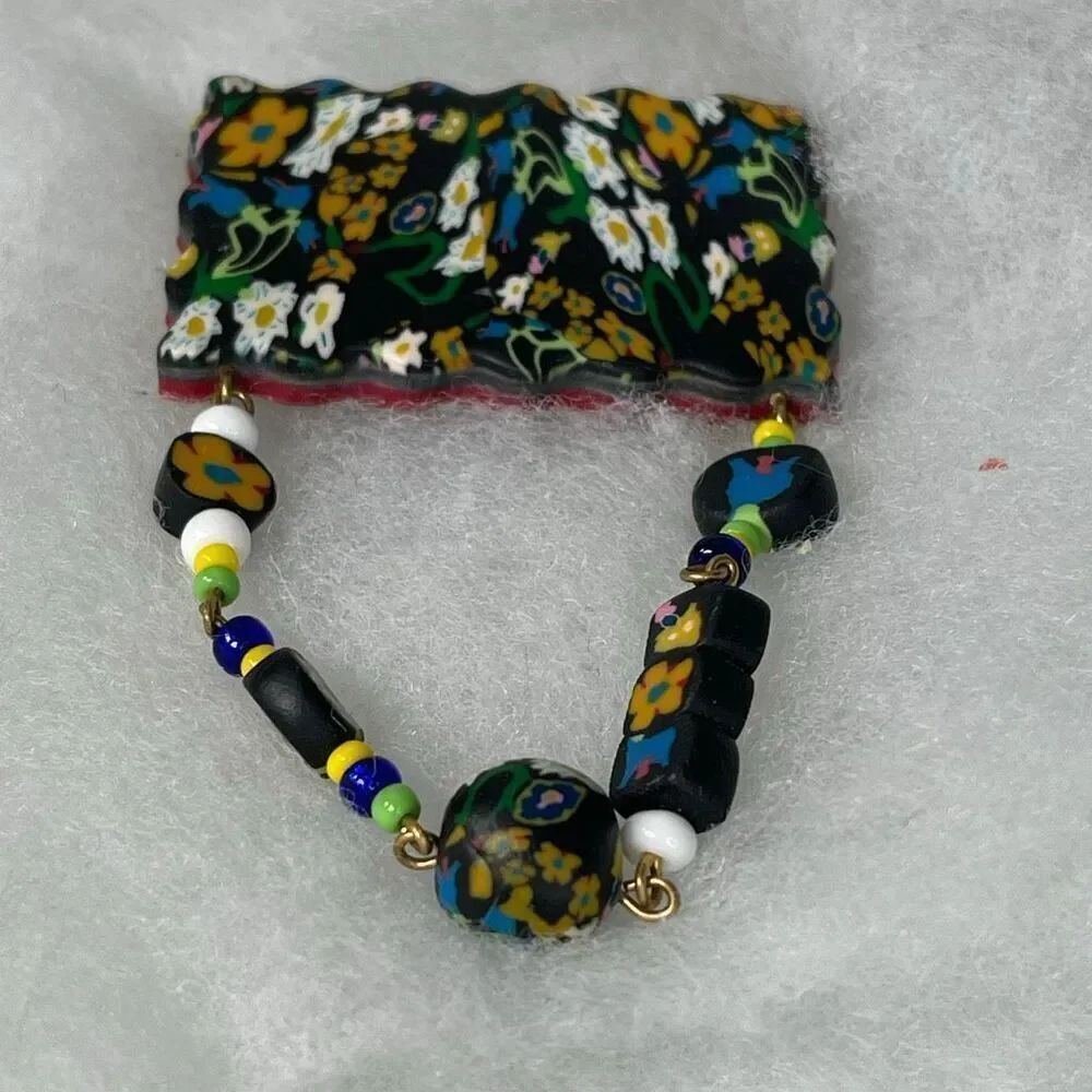 Vintage floral dangle clay large brooch
